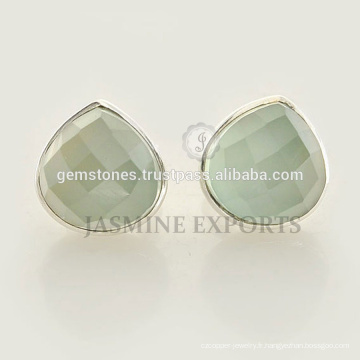 Vente en gros Alibaba 925 Sterling Silver Aqua Calcédoine Gemstone Pear Dangle Earrings Jewelry